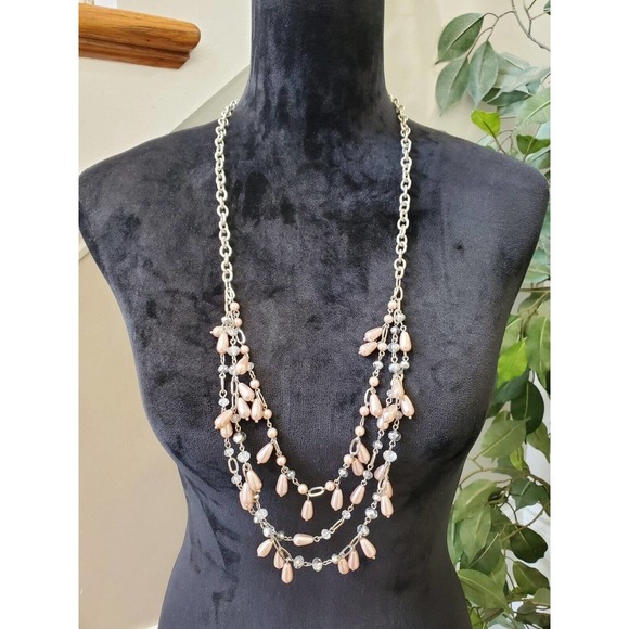 Kohl's Women's Multi Layered Pink Dangling Bubble Teardrop Statement Necklace - Picture 7 of 7